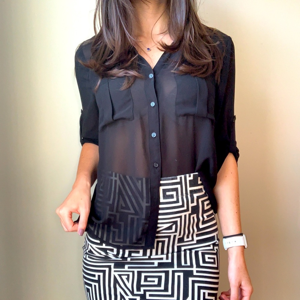 Black Mesh Button Down Size M